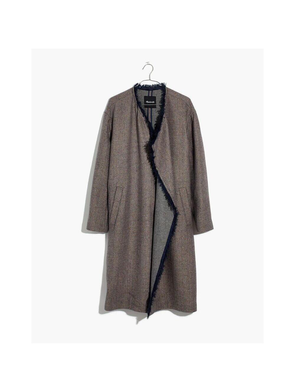 LKNW MADEWELL Fringed Herringbone Robe Coat Small tan blue S